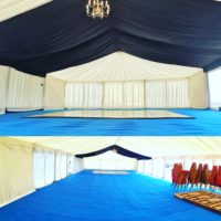 lined marquee with starlight bays carpet and dance floor